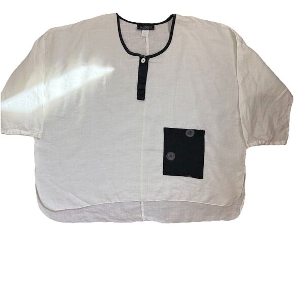 LA Fixsun Linen Tunic Top Womens S Oversized Lagenlook Minimalist Polka Dots - Picture 1 of 13